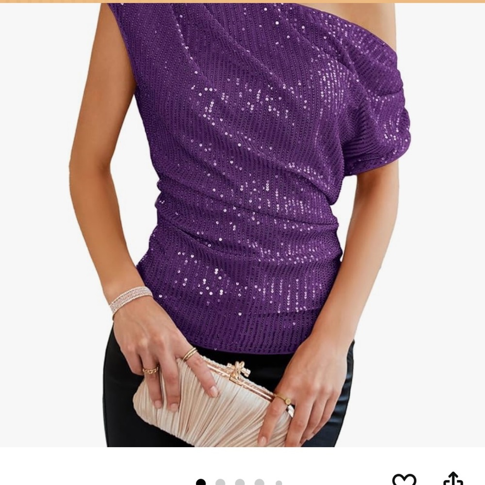 Grace Karin Purple Sequin Cowl Neck Blouse - Picture 9 of 10